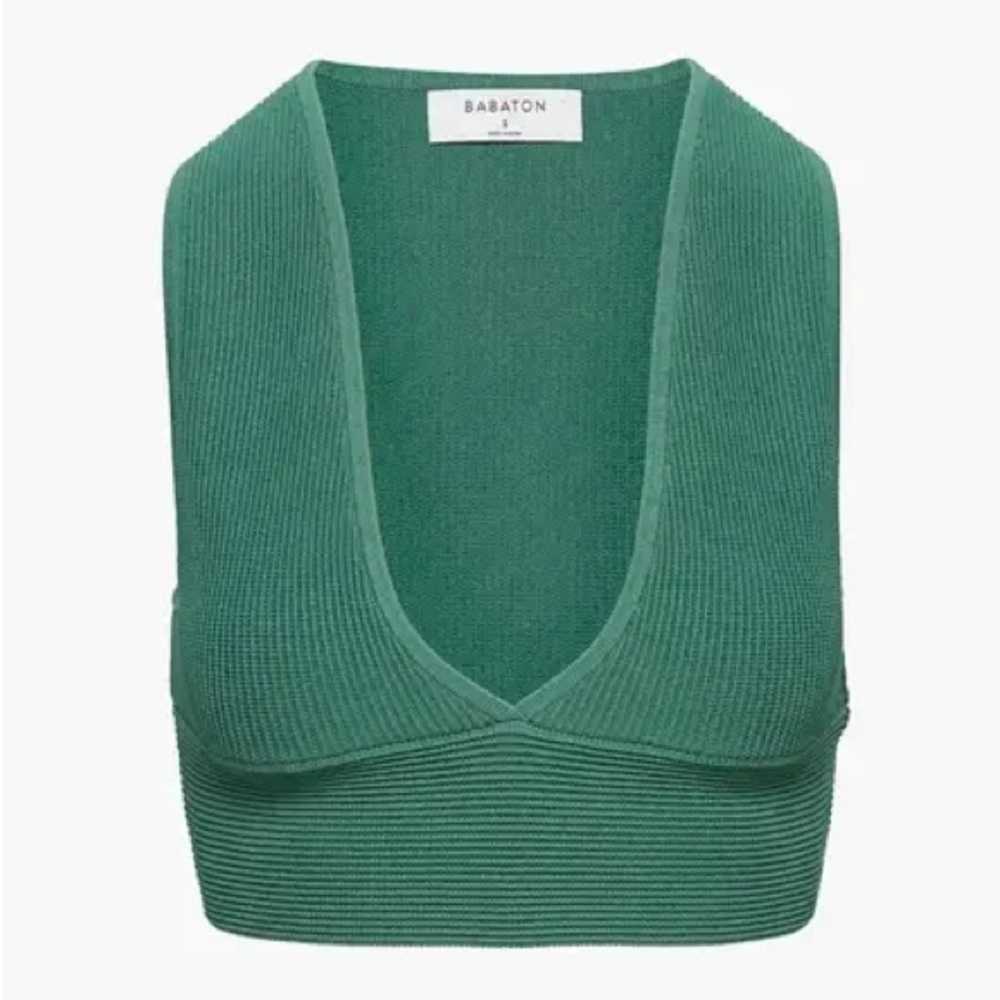 Aritzia Babaton Sculpt Knit Deep V-Neck in Forest Green